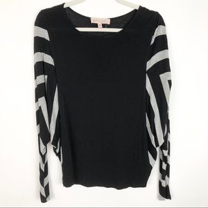 Philosophy Black Gray Striped Blouse Dolman Long Sleeve Boatneck